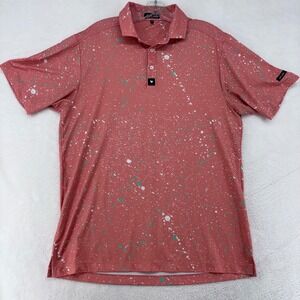 Bad Birdie Men Pink Paint Splatter Performance Golf Polo Shirt Large L Short Slv